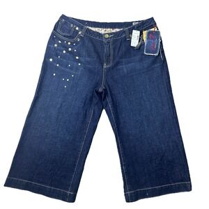 Seven7 Women 20 Gold Label Cropped‎ Jeans Dark Wash Wide Leg Embellished Pockets